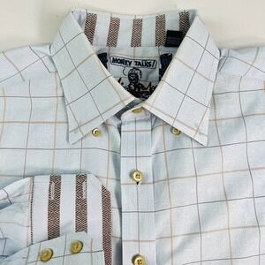 Robert Graham Mens Button Plaid Shirt Blue Windowpane Long Sleeve Jacquard XL